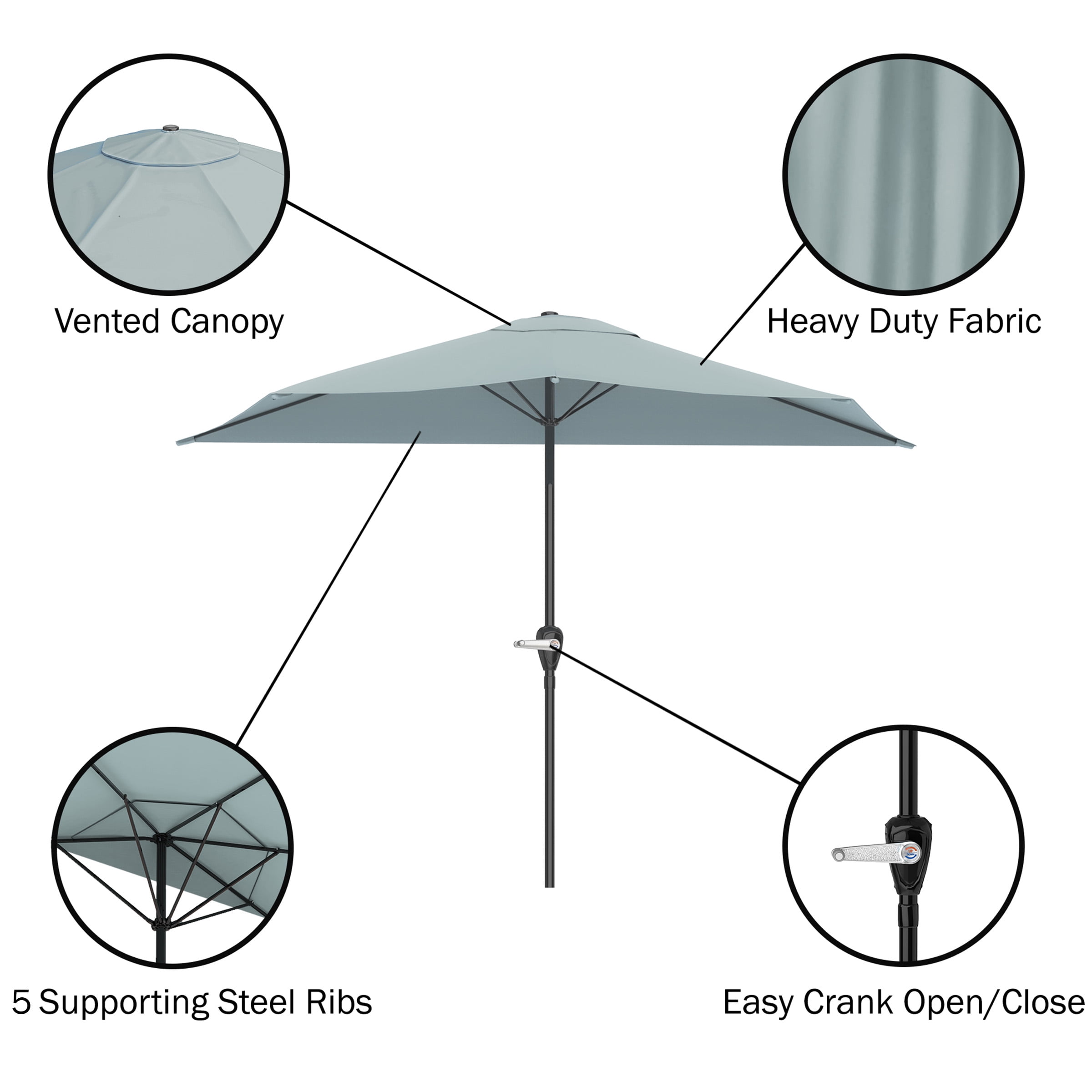 Pure Garden 9ft Half Umbrella for Balcony, Porch, or Deck, Dusty Green
