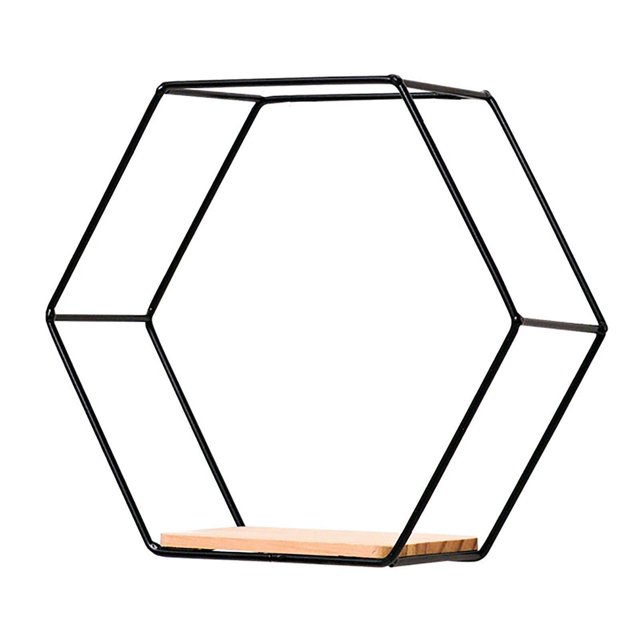 kurtrusly Set of 3 Modern Hexagon Iron Wall Shelf bedroom living room office Display Floating Shelf Black