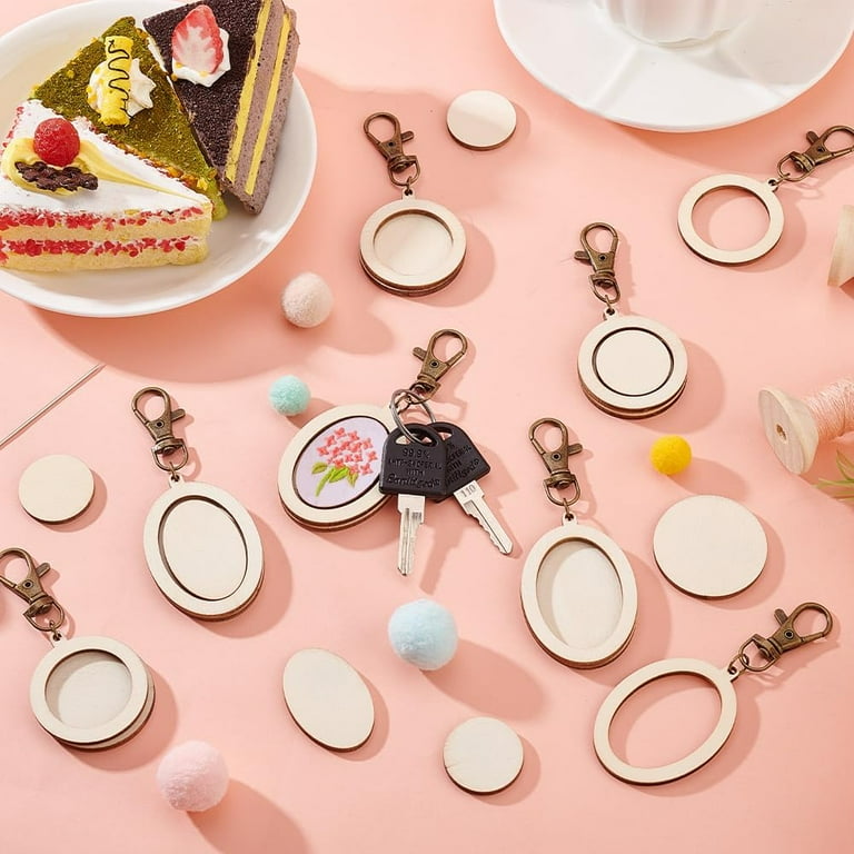 24 Pcs Mini Embroidery Hoop Keychain Tiny Wooden Cross Stitch Hoop