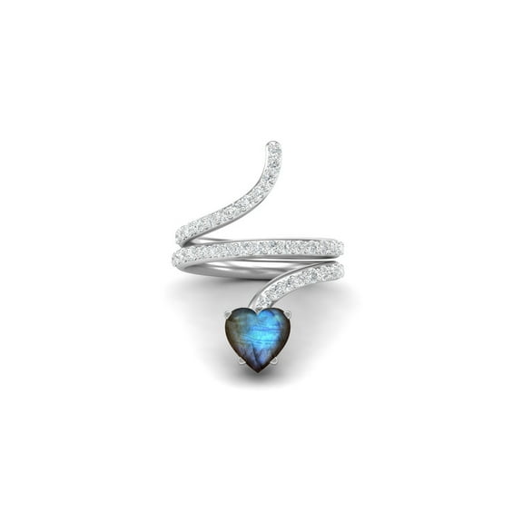 Mooneye 7mm Heart Shape Labradorite 925 Sterling Silver Women Wrap Bypass Valentines Day Gifts Ring