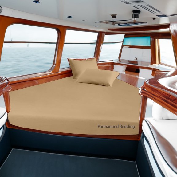 Universal V Berth 4 Piece 100% Egyptian Cotton 800TC The Best Boat V Berth Bedding Fits mattresses up to 8 Depth Durable & Easy Washable - Great Gift for Boaters ( Taupe )