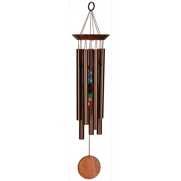 Woodstock Wind Chimes for Outside, Garden, Patio, Porch, Outdoor Decor, Meditation Yoga, Awareness and Relaxation (24"") Woodstock Chakra Chime Seven Stones Large Size Bronze Wind Chime Gifts (CC7LBR)