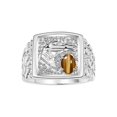 thumbnail image 1 of RYLOS Men's Rings Sterling Silver Rings Lucky Nugget Horse Head 6X4MM Oval Gemstone & Diamond Ring Tiger Eye November Birthstone Rings For Men Size 8, 1 of 7