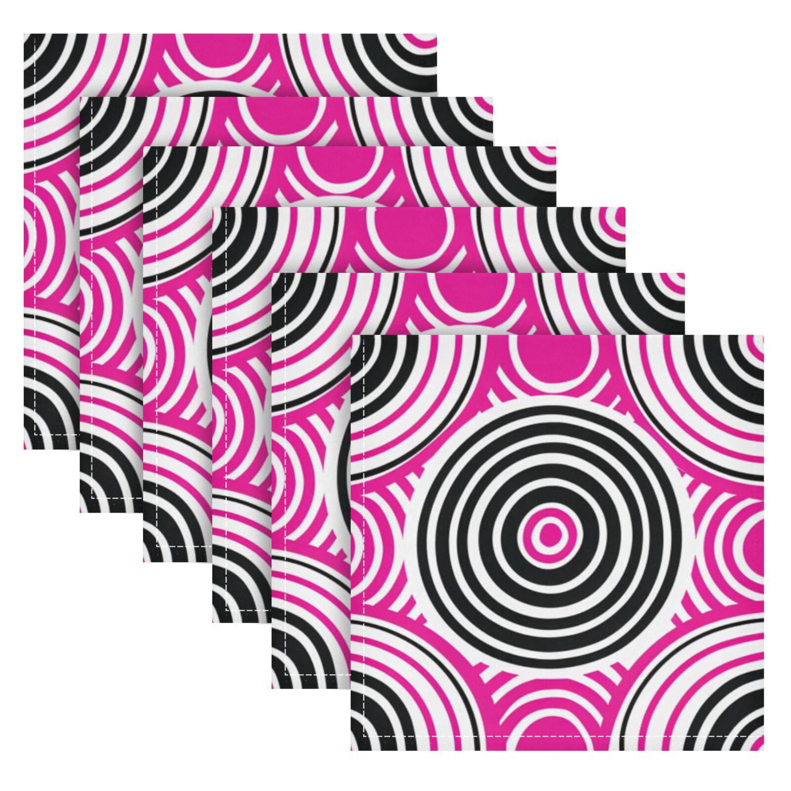 JSTEL Circles Pink & Black Cloth Napkins Set of 6, 20x20 Inch Washable and Reusable Napkin for Decoupage Dinner Party Everyday Use