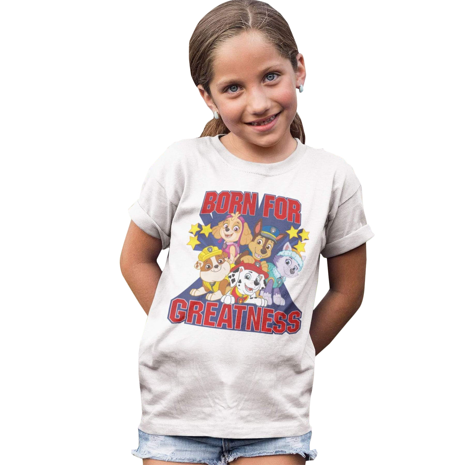 Kids TV Graphic Tee Paw Patrol Born for Greatness Girls T-Shirt Birthday Gift Idea for Girls Official Merchandise