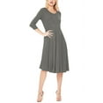 thumbnail image 2 of Women's Plus Size Round Neck 3/4 Sleeves Solid A-Line Midi Dress, 2 of 4
