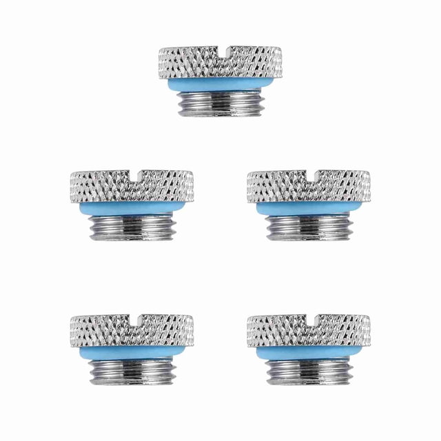 Plug Fitting, 5 Pieces Black G 1/4 Inch Plug Fitting, Silver Water Stop Plug, Brass Water Cooling Plug for Computer Water Cooling System, with Slotted Drive, Easy to Tighten