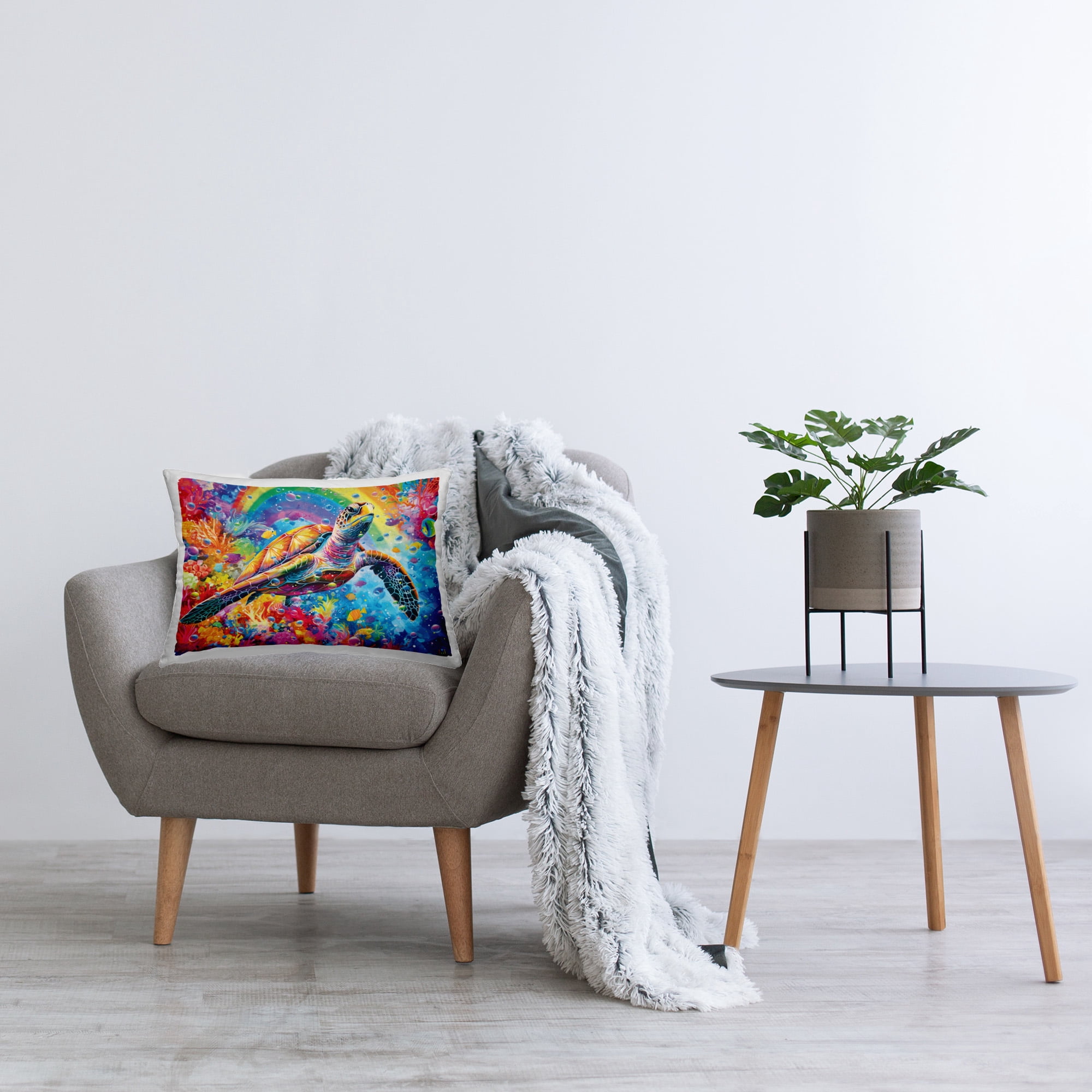 Stupell Industries Underwater Turtle & Rainbow Decorative Printed Throw Pillow Design by Michael David Ward