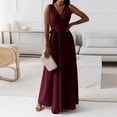 thumbnail image 2 of LWavelet Women's Sleeveless V-Neck Wrap Tie Waist Maxi Dress for Formal & Evening Wear Wine S, 2 of 5