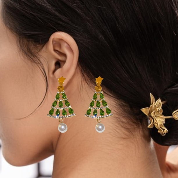 Pendientes colgantes,Pendientes colgantes navideños para mujer Pendientes colgantes,Pendientes de árbol de Navidad colgantes Mujer colgando,Pendientes colgantes con diamantes de imitación