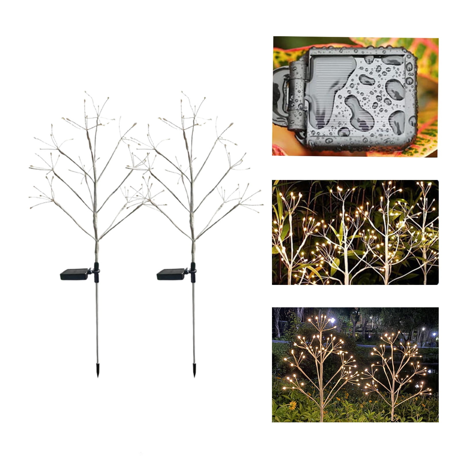 2pcs Solar Garden Christmas Lights, LED Copper Wire Tree Lights for Outdoor Decor, Solar-Powered String Lights for Courtyards, Festive Xmas Solar String Lights, 27.6in/70cm, White