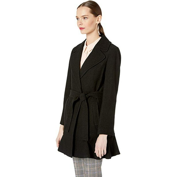 Kate Spade New York Womens Belted Wool Twill Coat Black LG (US 10-12) -  
