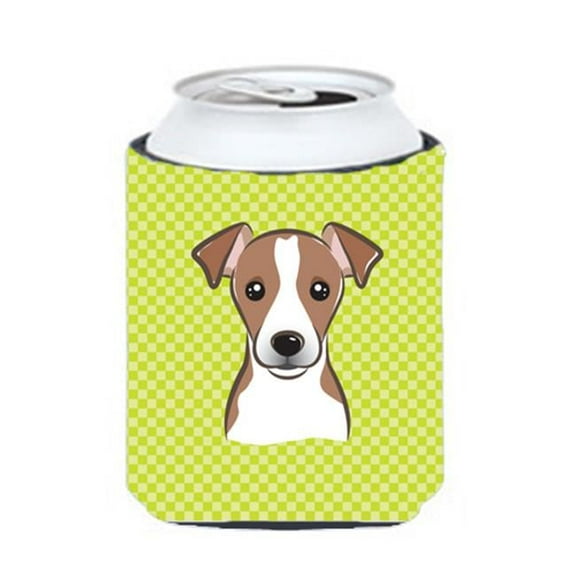 Checkerboard Lime Green Jack Russell Terrier Can Or Bottle Hugger, 12 Oz.