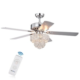 Deidor 5 Blade 52 Inch Chrome Ceiling Fan With 3 Light Crystal Chandelier Remote Controlled
