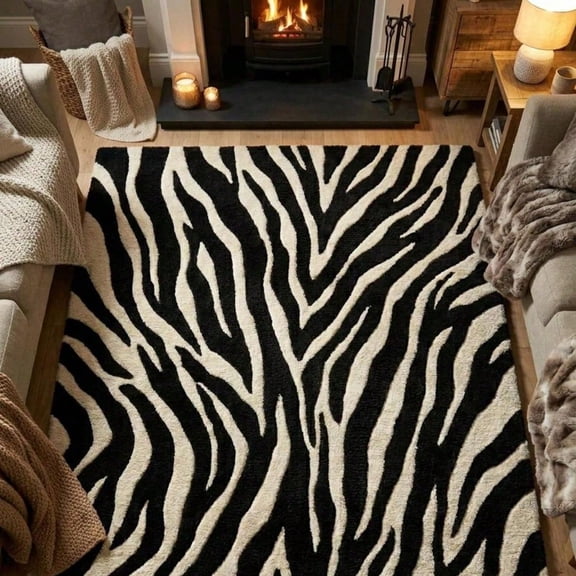 [Room Decor Rug]Zebra Fine Black Animal Rug For Living Room, Bedroom, Office