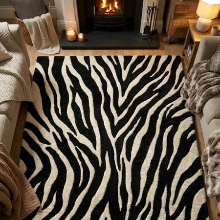 [Room Decor Rug]Zebra Fine Black Animal Rug For Living Room, Bedroom, Office