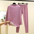 thumbnail image 2 of Tnhcen Women's Thermal Pajama Set Mock Neck Sleepwear Fleece Loungewear Long Sleeve Ruffle Hem 2-Piece Outfit L-2XL Purple, 2 of 9