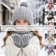 thumbnail image 4 of mgoYE Girls Boys Solid Color Beanie Hat Glovs Set Fleece Lined Winter Hat with Pom Pom for Cold Weather, 4 of 5