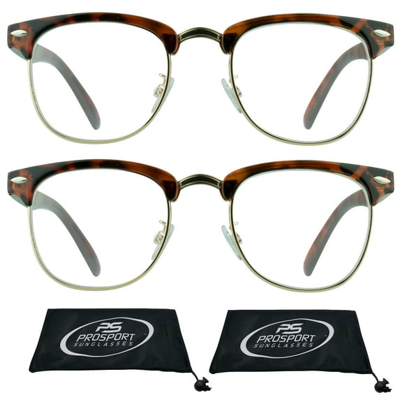 proSPORT Horn Rimmed Reading Glasses Vintage Classic Semi Rimless Men Women 2 Pairs Combo