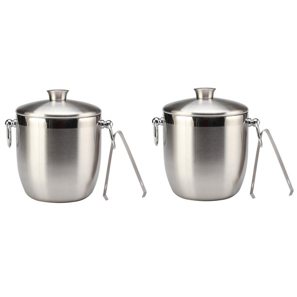 2X Stainless Steel Ice Bucket with Tongs Liter Double Walled Insulated