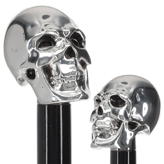 Luxury Italian 925 Silver Skull Walking Cane – Handmade Skull Handle – Real 92.5% Silver Plated – Classic Black Beachwood Shaft – Unique Walking Canes for Men and Women