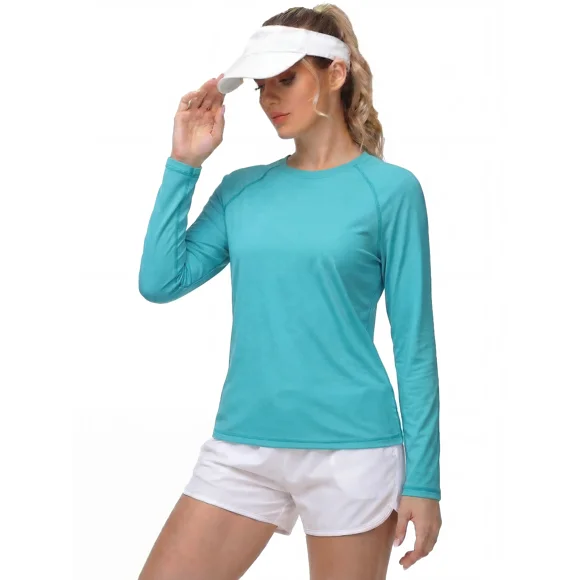 QUALICOS Camisetas de Protección Solar para Mujer UV SPF UPF 50+ Manga Larga Rash Guard Pesca Correr Secado Rápido Livianas