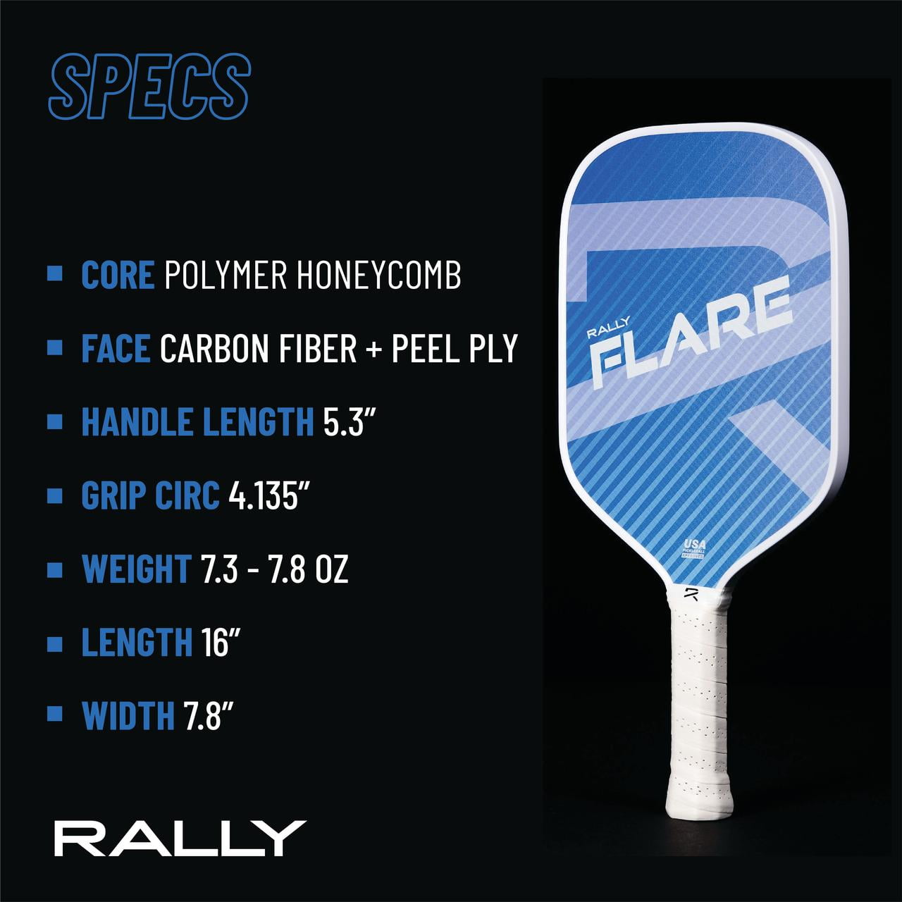 Rally Flare Graphite Pickleball Paddle – 2025 & Original Versions | Lightweight Design, Durable Polymer Core, Carbon or Graphite Face, USAPA Approved (Blue)