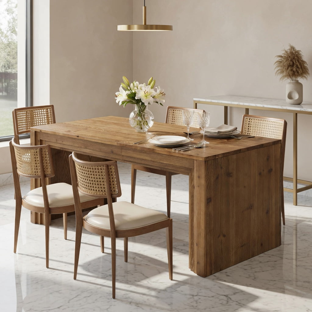 Hommoo Solid Wood Rectangular Dining Table for 6-10 People, 78.7 Inch Rustic Farmhouse Kitchen & Dining Room Table with Heavy-Duty Build, Natural