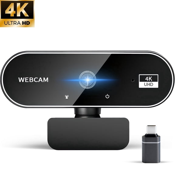 RONY 4K Webcam with 2 Microphones for Laptop, Autofocus Webcam with Noise-Cancelling, Conference Streaming, Black