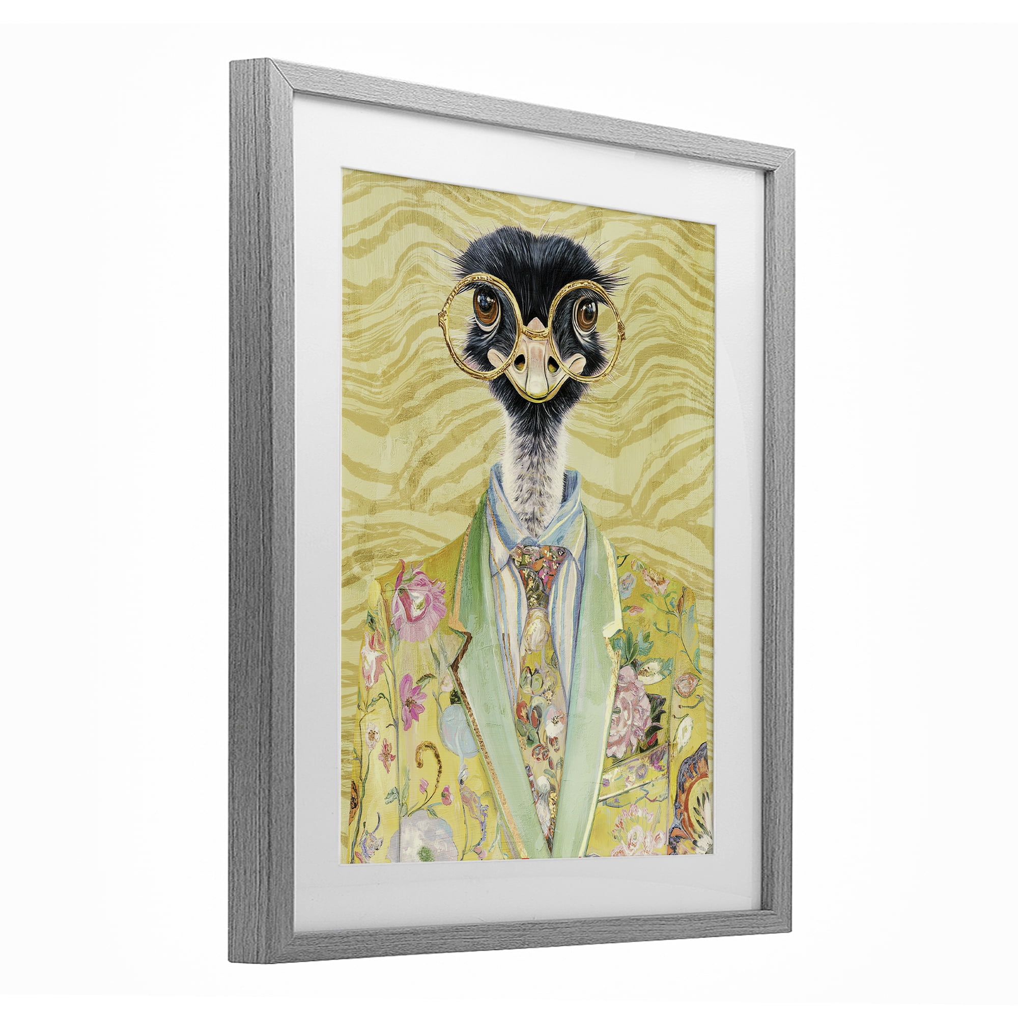 Stupell Industries Dandy Ostrich Portrait Gray Framed Print Under Glass, design by Svetlana Aleynikova
