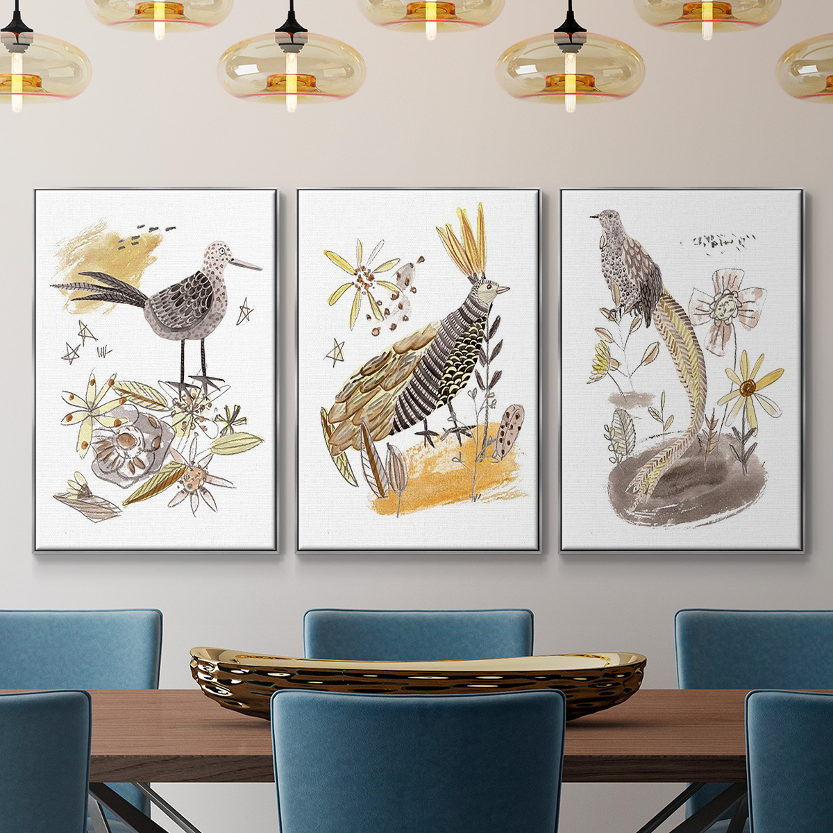 Glowing Garden at Dusk I - Framed Premium Gallery Wrapped Canvas L Frame 3 Piece Set - Ready to Hang