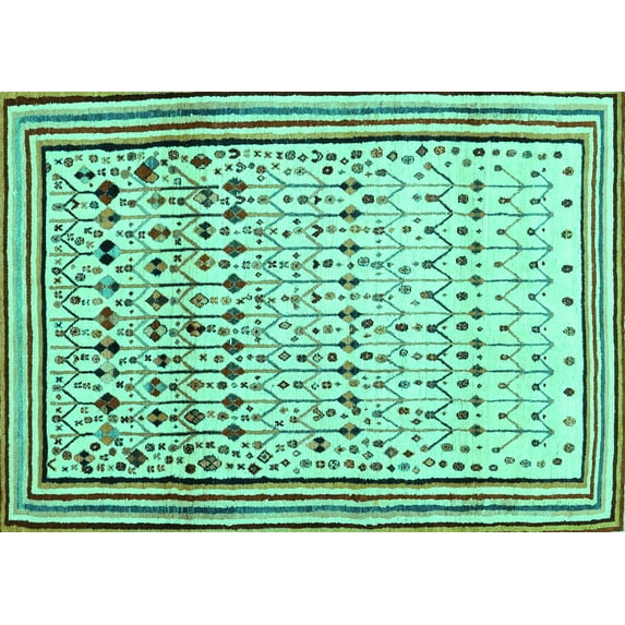 Ahgly Company Machine Washable Indoor Rectangle Abstract Turquoise Blue Contemporary Area Rugs, 8' x 12'