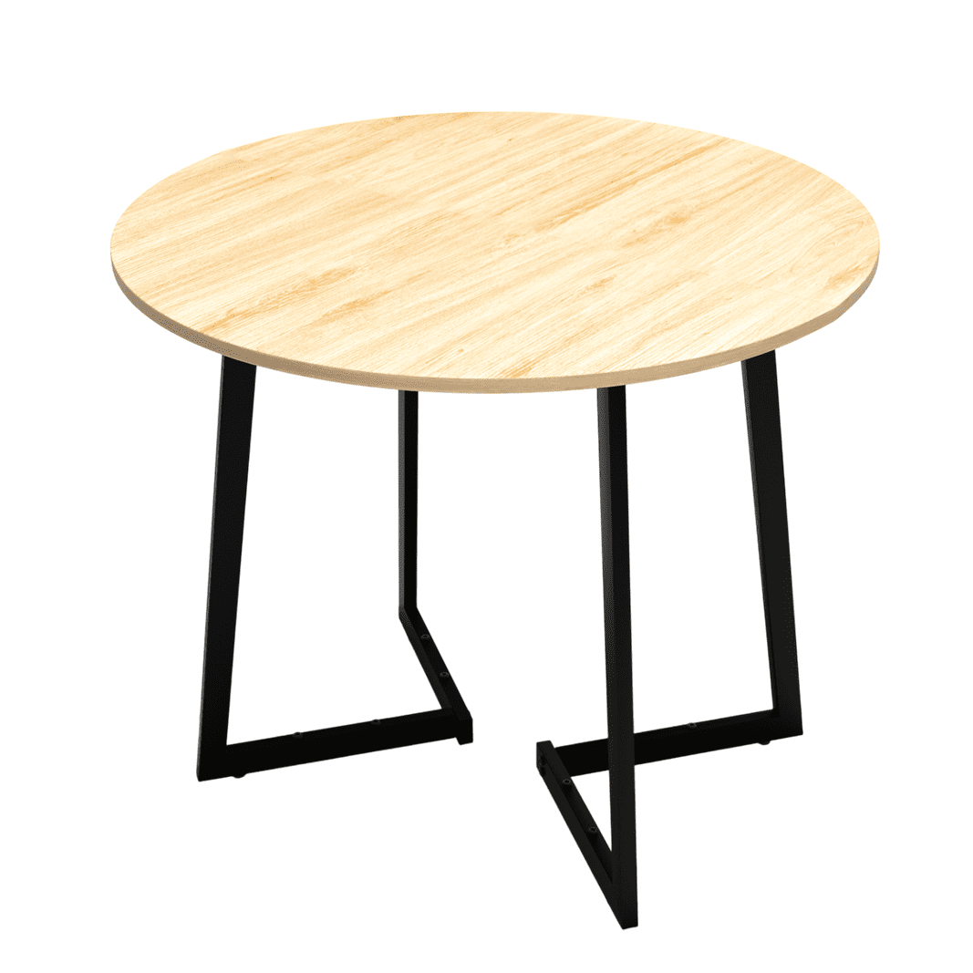 35.43 Inch Half Split Round Dining Table for 4-5 People, Industrial V-Shaped Bend Metal Legs Space Saving Small Kitchen Dinner Table for Apartment, Light Wood Grain