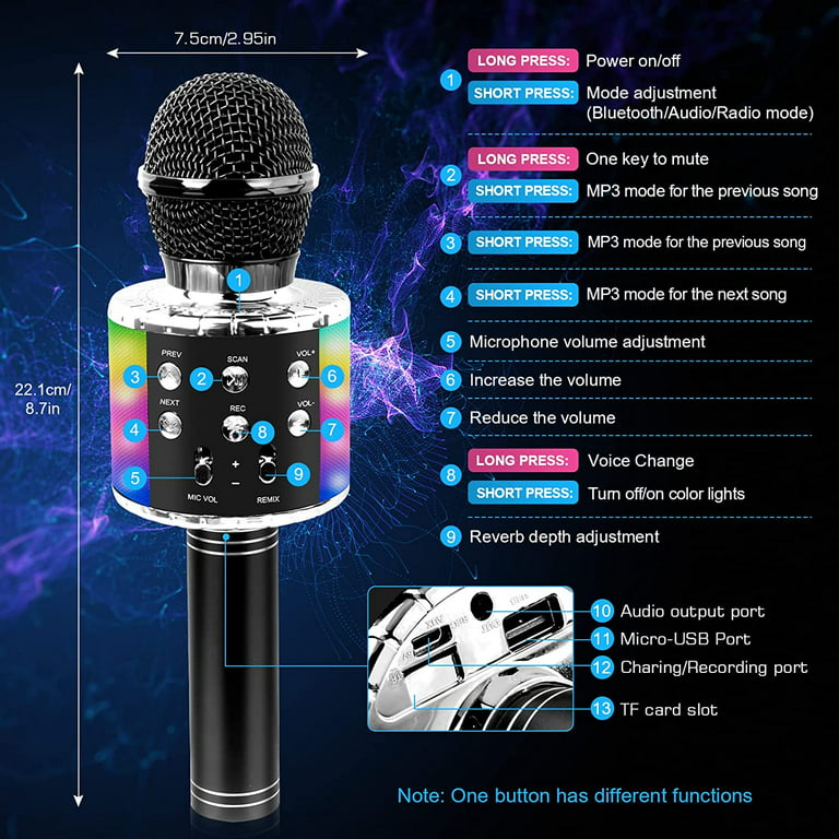 OVELLIC 2 Pack Karaoke Microphone for kids, Wireless Bluetooth Karaoke  Microphone for Singing, Portable Handheld Mic Speaker Machine, Great Gifts  Toys