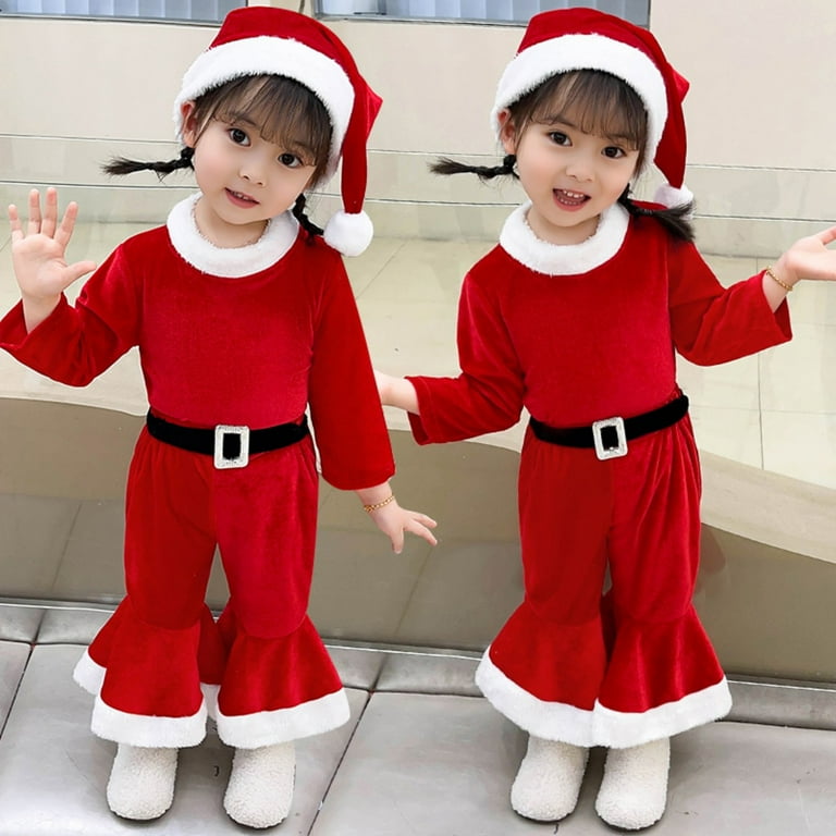 Toddler Baby Girl Christmas Outfits Velvet Fall Santa Claus Cosplay Pullover Flare Pants Hat 3Pcs Set Xmas Costumes Walmart
