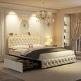 thumbnail image 3 of Queen Bed Frame with 4 Storage Drawers, Upholstered Platform Bed Frame with Type-C & USB Ports, Adjustable Button Tufted Headboard, Mattress Foundation with Slats Support, No Box Spring Needed, Beige, 3 of 11