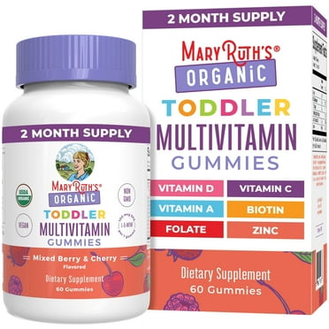 MaryRuth's Toddler Organic Multivitamin Gummies | Mixed Berry & Cherry | 60 count | Overall Wellness | Clean Label Project Certified |
