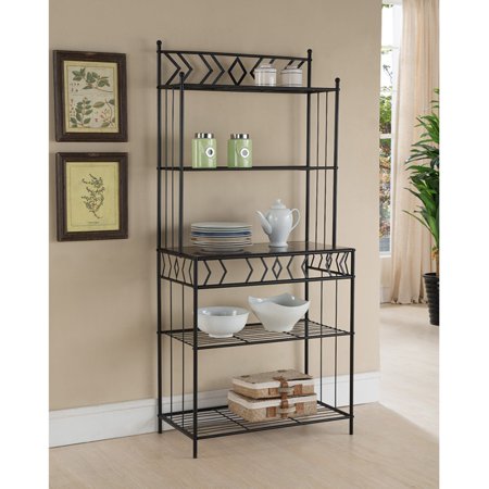 - K&B Furniture Black Metal Storage Bakers Rack