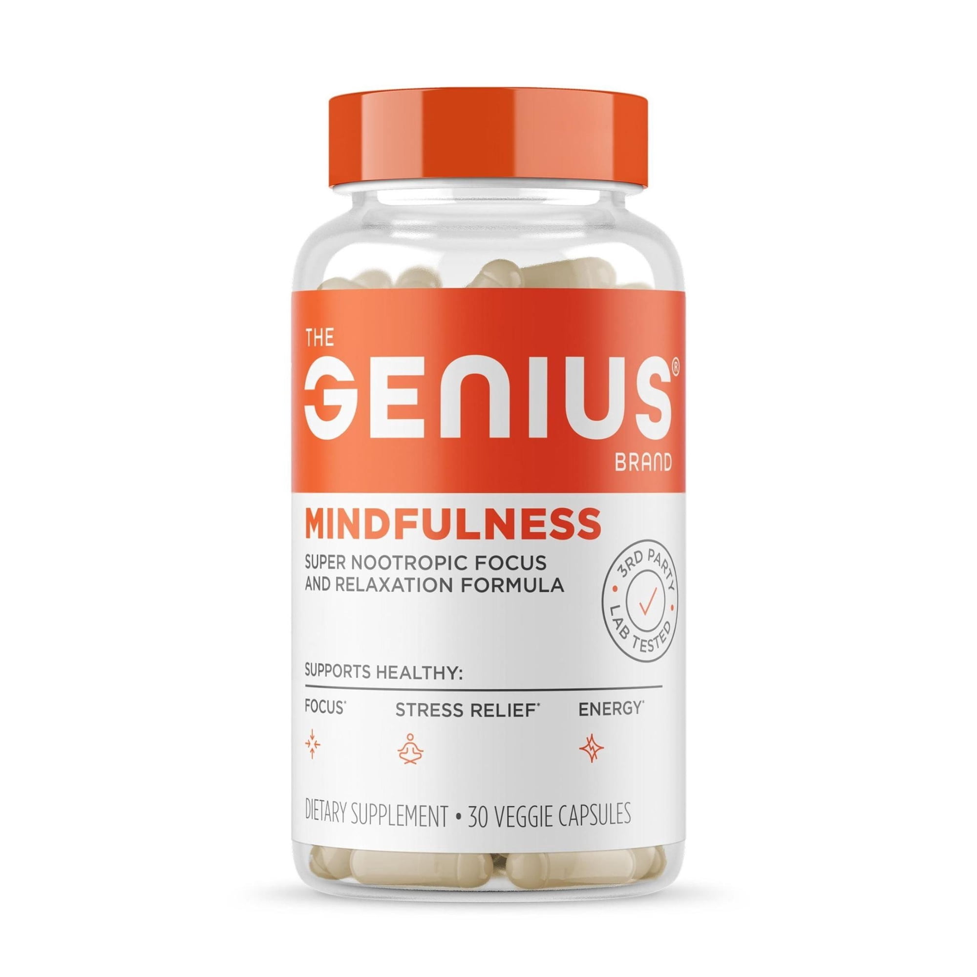 The Genius Brand Brain Booster Supplement with Ashwagandha Nootropic Memory, Focus & Energy Support, Genius Mindfulness by the Genius Brand - 30 Veggie Pills