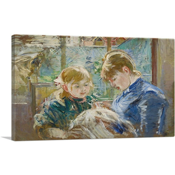 ARTCANVAS The Artist's Daughter Julie With Her Nanny 1884 Canvas Art Print by Berthe Morisot - Size: 12" x 8" (0.75" Deep)