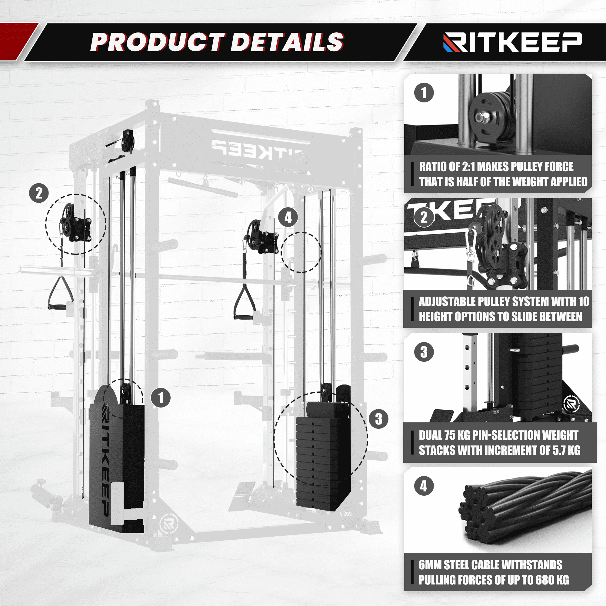 RitKeep PMAX 5600 Pro Home Gym Smith Machine, 6-in-1 Squat Rack