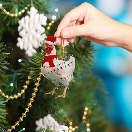 

Christmas Chicken Acrylic Decorations 2022 Christmas Tree Decorations With Christmas Scarf Chicken Christmas Decorations Pendant