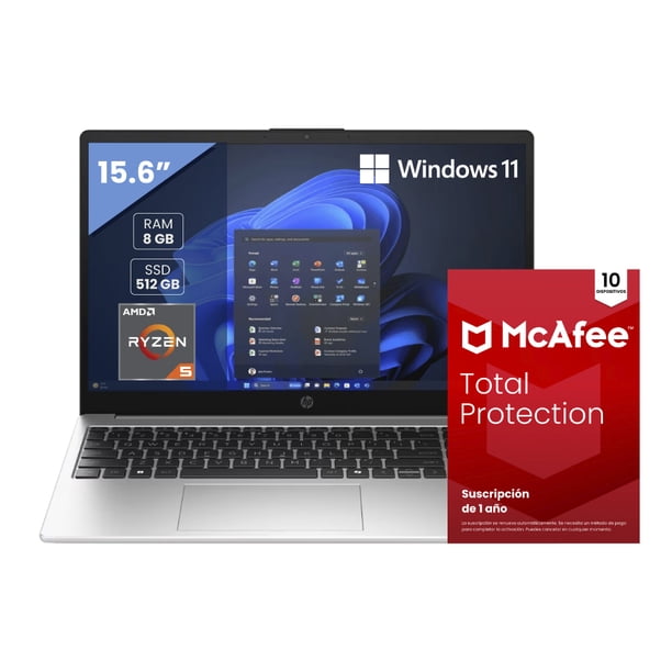 KIT LAPTOP HP 255R G10 15.6" AMD RYZEN 5 7535U RAM 8GB SSD512GB W11H + ANTIVIRUS