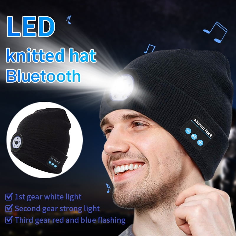 Bluetooth Beanie Hat with LED Headlight 