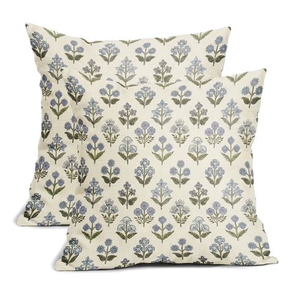 decorative Floral Blue Green Block Print Throw Pillow Cases Boho Cushion Covers Rustic Decoration Gift Farmhouse Sofa Couch Bed Decor