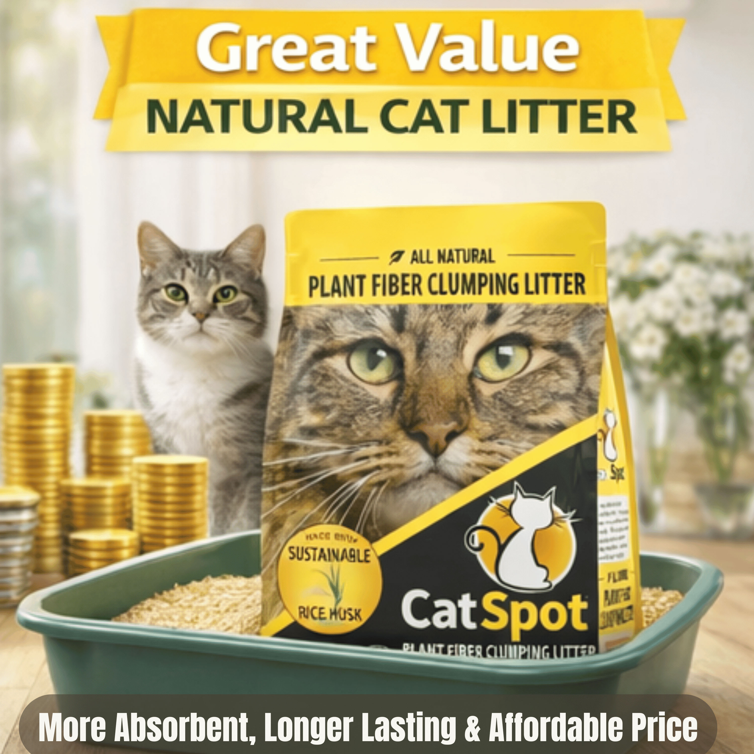 Catspot Lightweight All Natural Plant Fiber Clumping Cat Litter, Chemical Free
