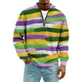 thumbnail image 2 of LNZGNM Mardi Gras Shirt for Men 1/4 Zip Up Big and Tall Carnival Graphic Printed Sweatshirts Stand Collar Long Sleeve Top Casual Carnival Outfits,Light Purple M, 2 of 7