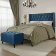 thumbnail image 2 of Castle Place Button Tufted Wingback Velvet Upholstered Bed with Storage Bench, Navy Blue, King, 2 of 10