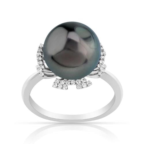 Radiance Pearl 14k Gold Tahitian South Sea Pearl and Diamond Ring (G-H, SI1-SI2) Yellow Gold Ring Size 8 by Overstock