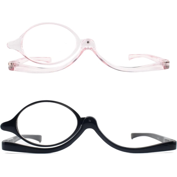 2Pairs Makeup Reading Glasses for Women Flip Down Cosmetic Magnifying Readers Make Up Eyeglasses with Spring Hinge